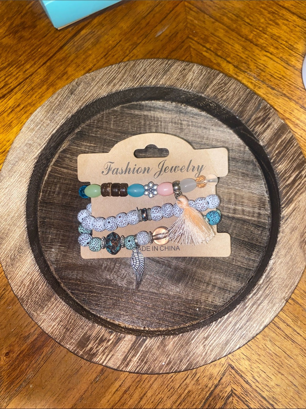 Fashion Jewelry Turquoise Peach Beaded Bracelet Set with Tassel
